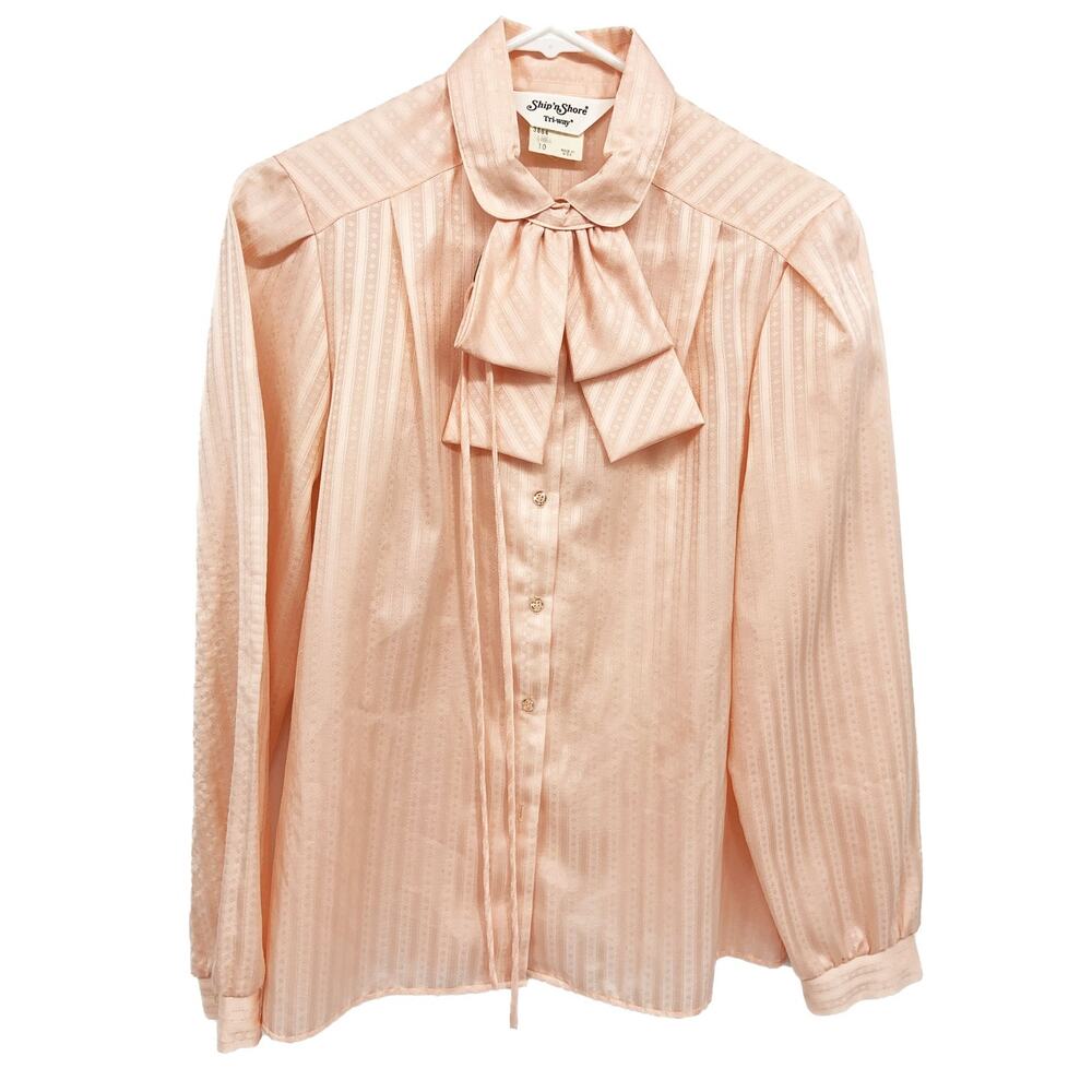 Ship n Shore Tri-way Peach Long Sleeve Shirt Button Up with Bow Size 10